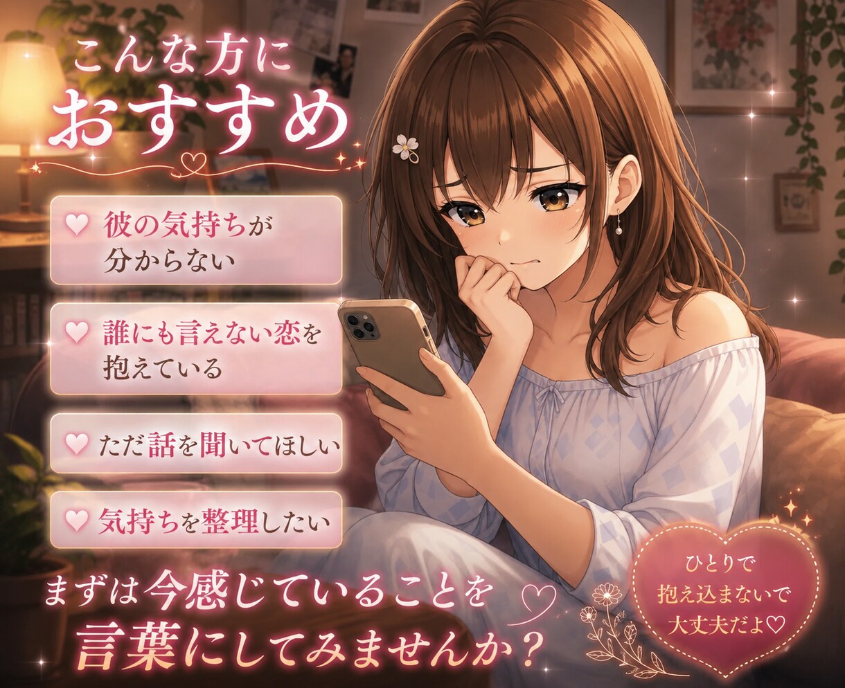 こちら恋愛相談室になります あなたの気持ちを大切にしながら、一緒に整理していきます。 イメージ3