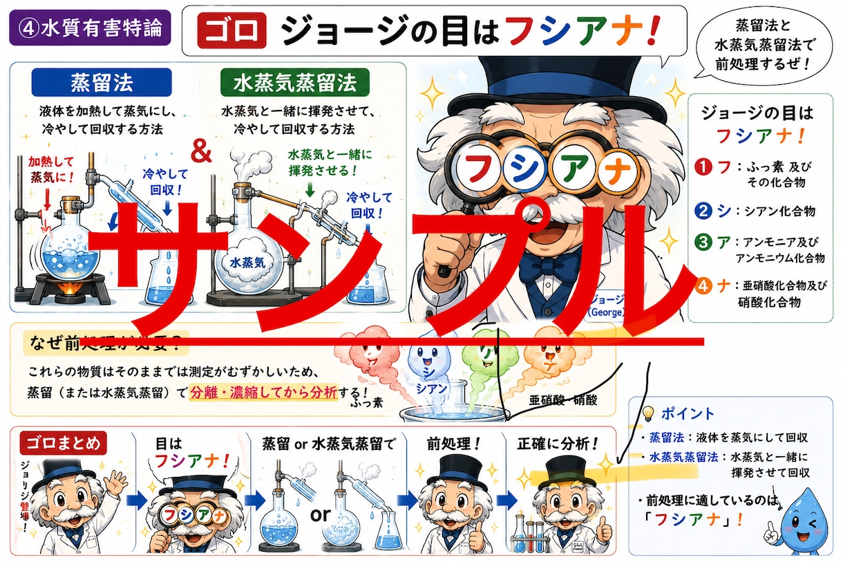 公害防止管理者（水質）イラスト付ゴロ送ります 公害防止管理者（水質1種）語呂集 イメージ2