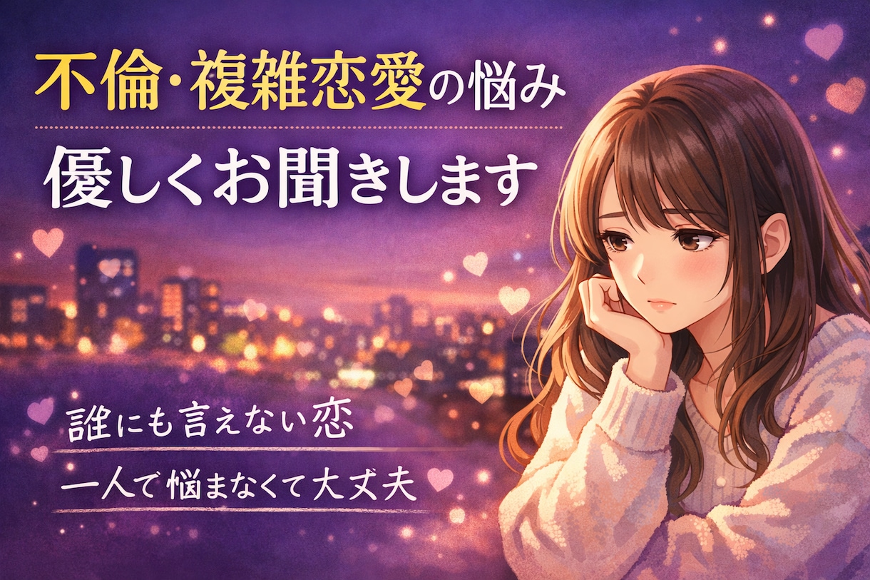 不倫既婚者の彼との恋…誰にも言えない苦しさ聞きます 誰にも言えない恋の悩み否定せず聞きます イメージ1