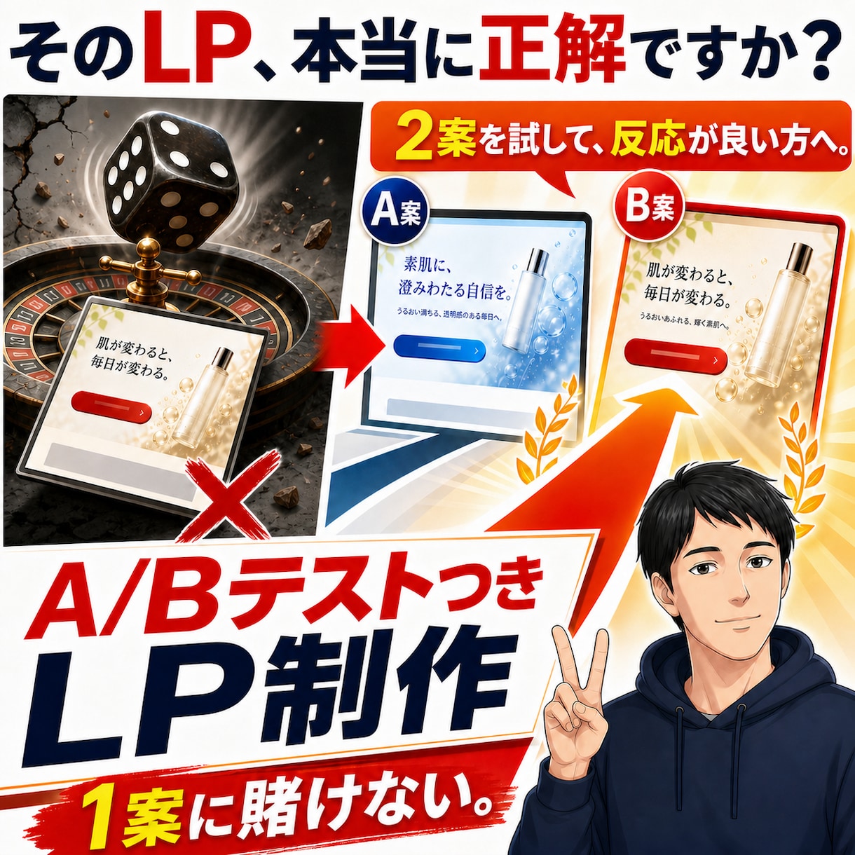 売れる答えを探すLPをABテスト込みで作ります そのLP、本当に正解ですか？答えはお客様が決めます。 イメージ1