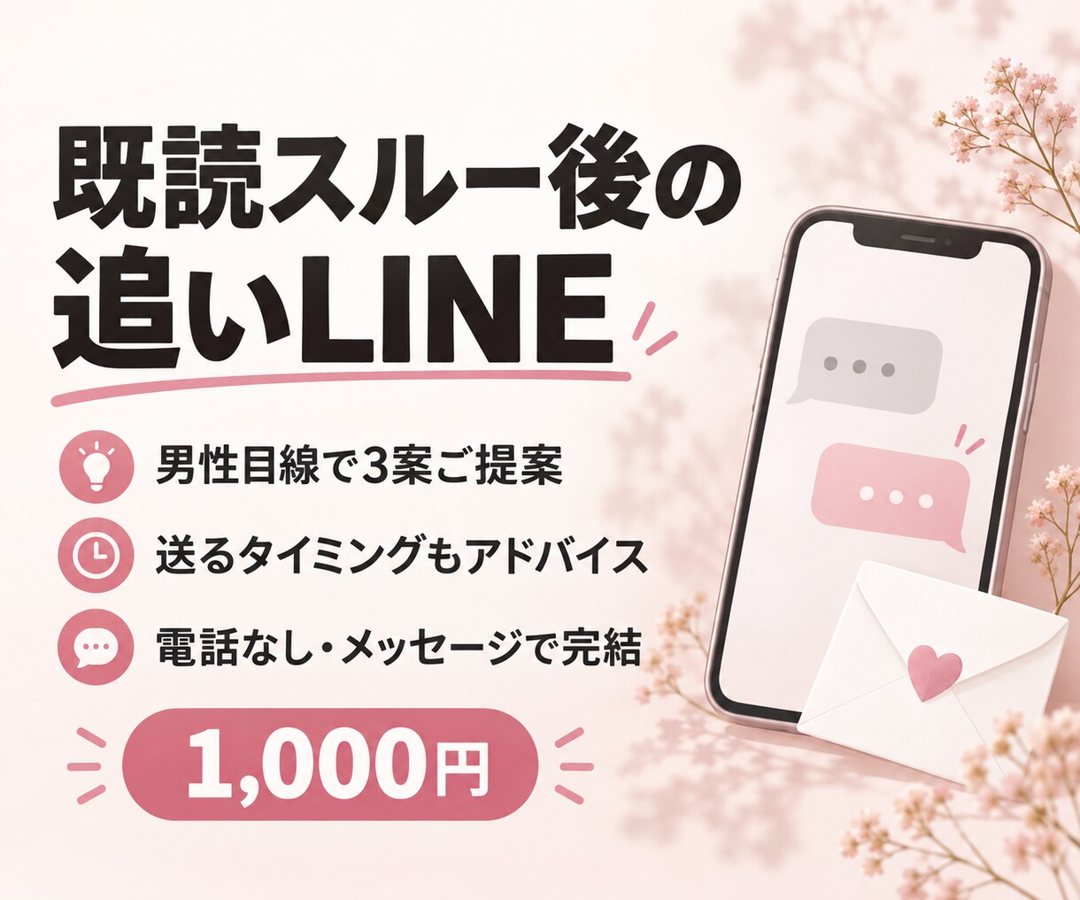 既読スルー後の追いLINEを男性目線で3案作ります 重くならない文章と送るタイミングを一緒に考えます イメージ1