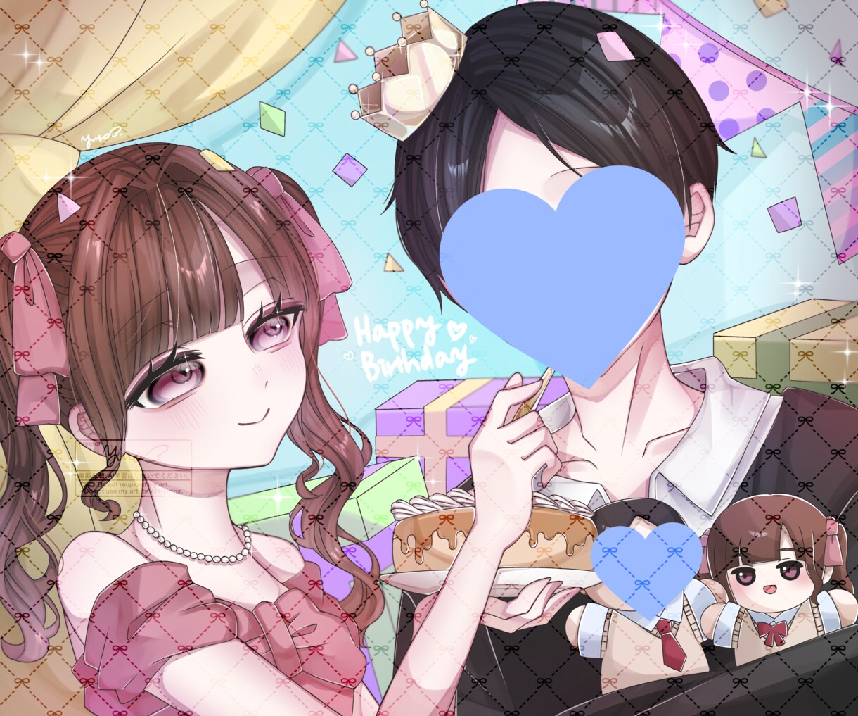描写範囲以外追加料金なし！夢絵やコテ同お描きします 2人組セットのキラキラで可愛い一枚絵です♪歌みたのサムネにも イメージ4