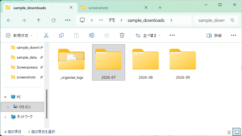 フォルダ内のファイルを自動で仕分けします 写真や書類を種類と日付で整理、元に戻せて安心です イメージ5