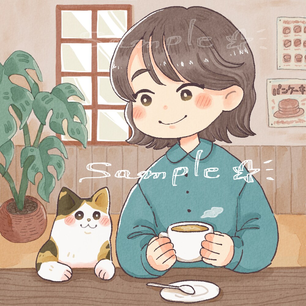 やしい雰囲気のアイコンイラストをお描きします 人物＋動物1匹の組み合わせで、カフェ風や雑貨風など イメージ1