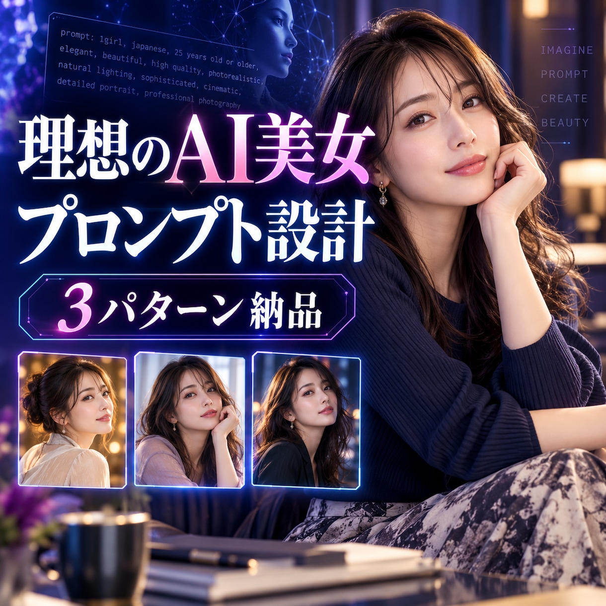 理想のAI美女を作るプロンプトを設計します 髪型・服装・表情・背景まで目的別に最適化します イメージ1