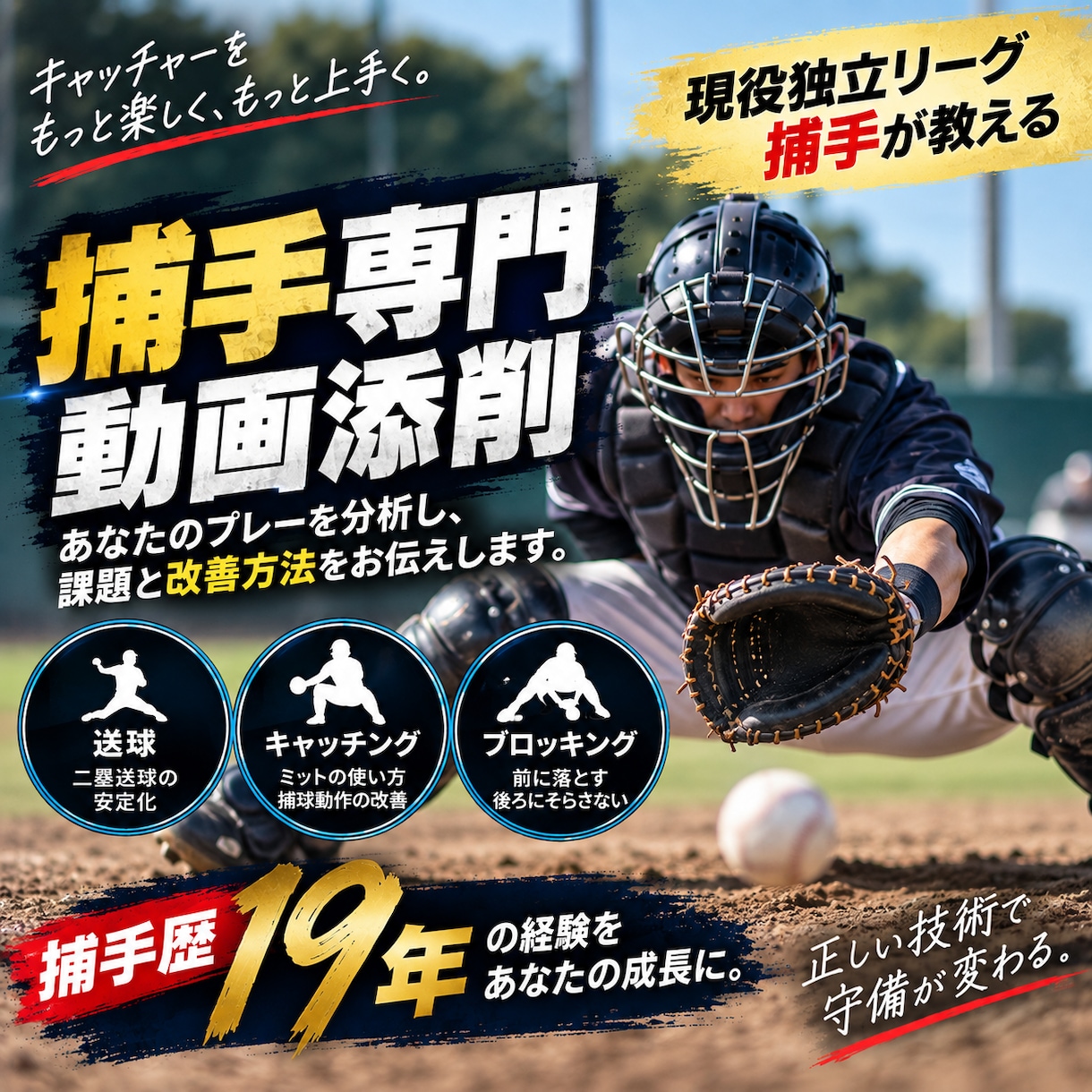 捕手専門でプレー動画を添削します 現役独立リーグ捕手があなたの課題を分析します イメージ1