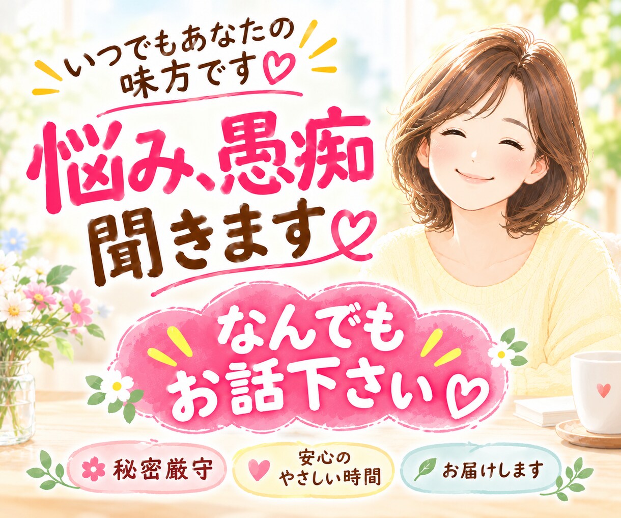 愚痴・モヤモヤ・雑談、丸っと受け止め傾聴します 子育て/思春期/嫁姑/介護/モラハラ/人間関係✨何でも イメージ1