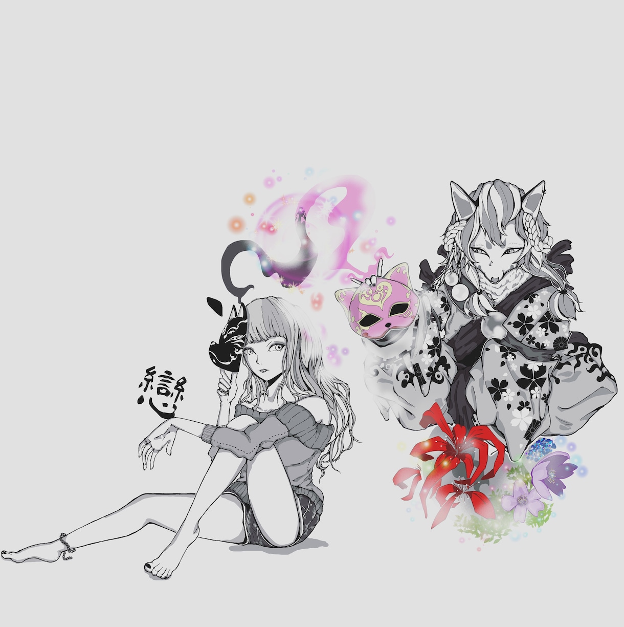 モノクロ・グレー系のイラストを提供します ☆おしゃれ感あるオリジナルなイラストを♫用途自由 イメージ1