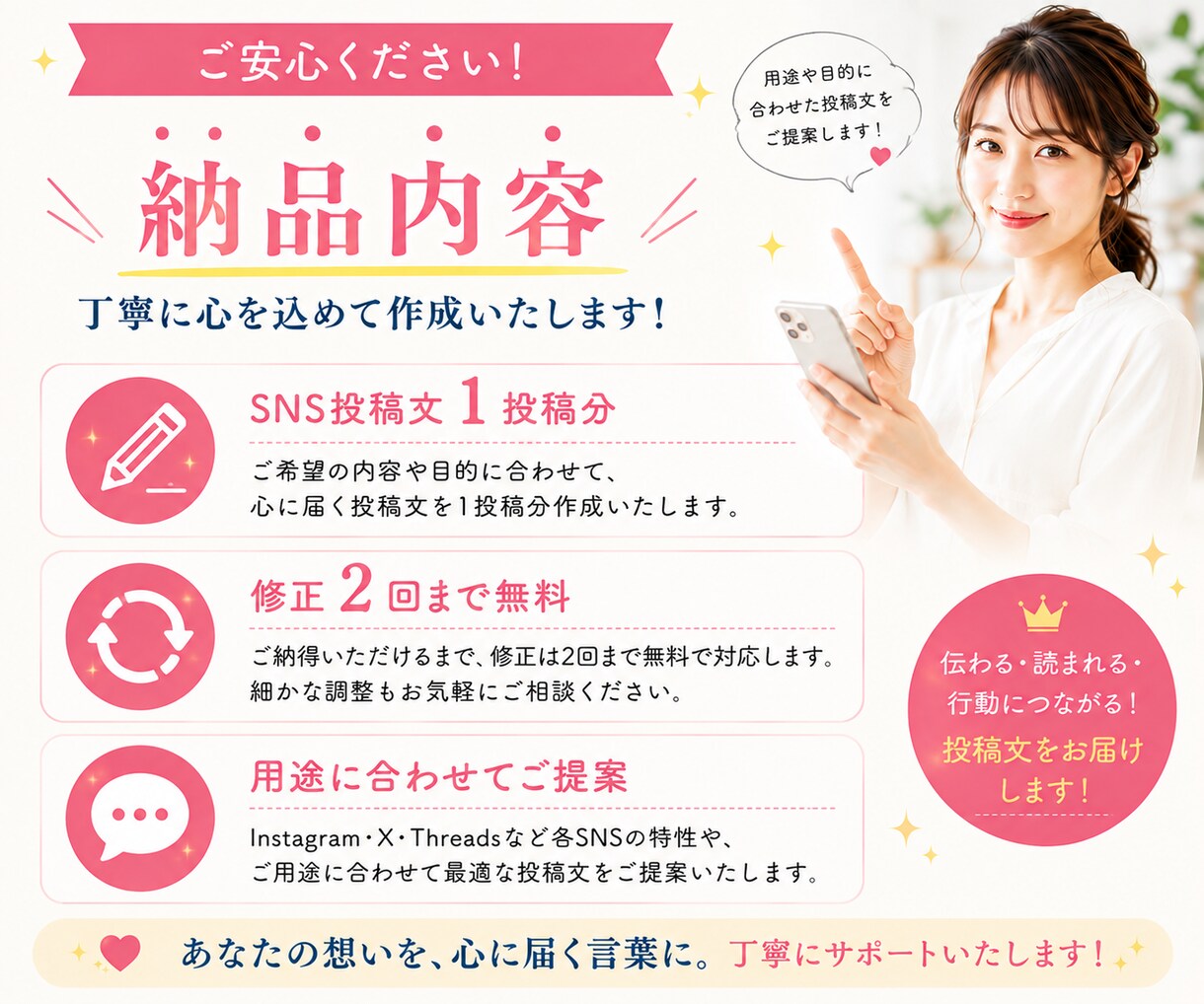 SNS投稿文をChatGPTで作成します 「何を書けばいい？」を解決。読みやすい投稿文を作成します イメージ5
