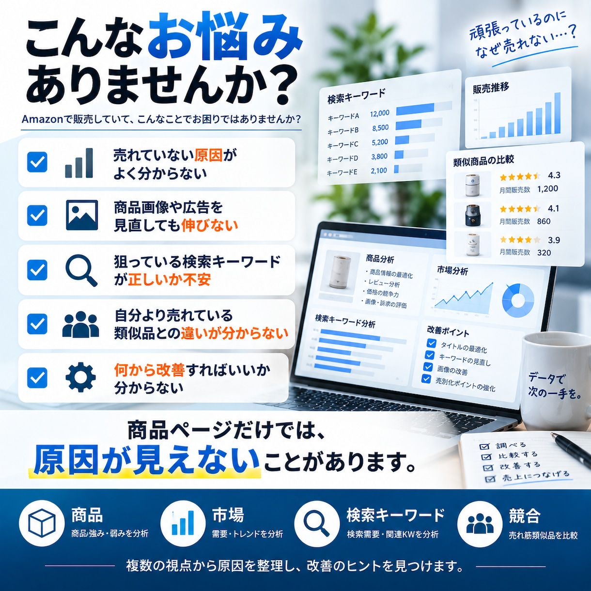 Amazon販売中の商品をデータ分析改善提案します 競合・検索キーワード・市場を比較して売れない原因を診断 イメージ2