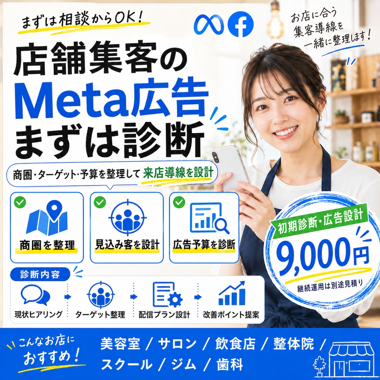 店舗向けMeta広告の初期診断をします 商圏・ターゲット・広告予算をプロが設計します イメージ1