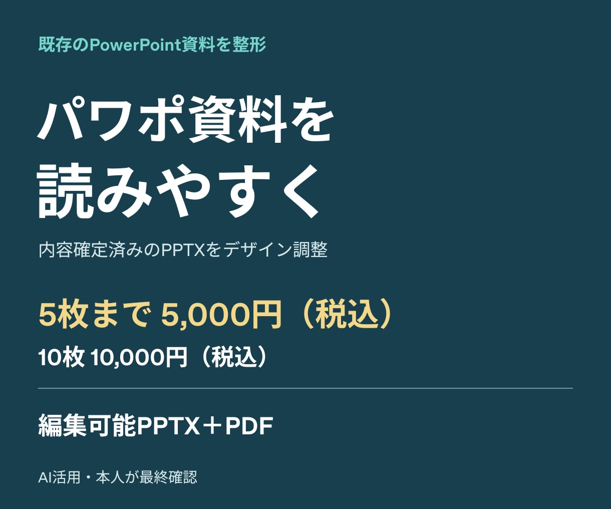 既存のパワポ資料を読みやすく整えます 内容確定済みの資料を整形・編集できるPPTXとPDFで納品 イメージ1