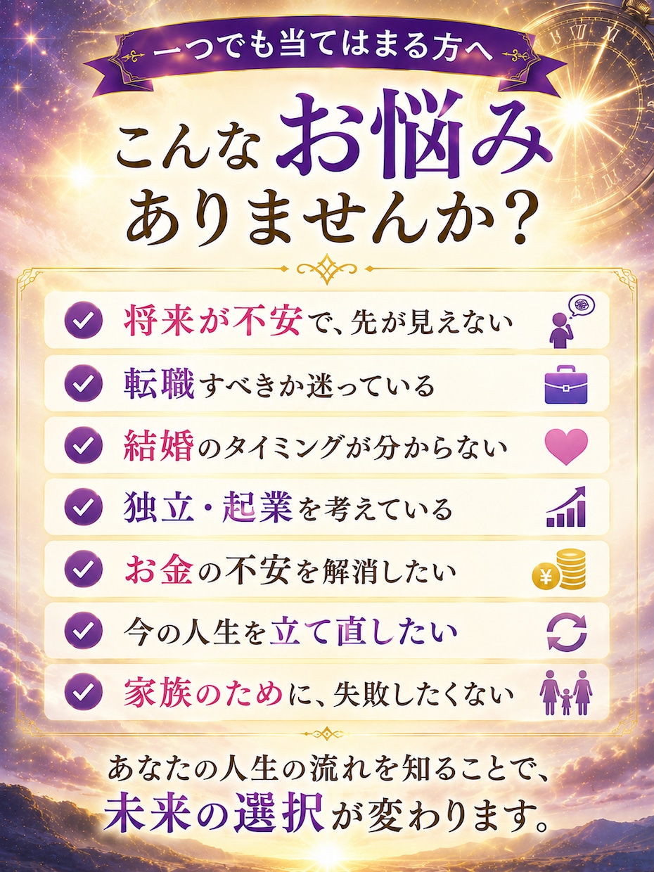 人生のバイオリズムから未来の転機を霊視します 仕事・結婚・転職・金運｜これから人生が動く時期を詳しく鑑定 イメージ7
