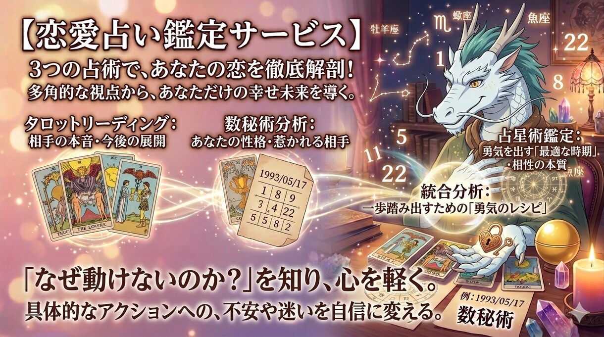 恋をやさしく導く恋愛鑑定を行います タロット×数秘×占星で恋の未来を読み解く イメージ4