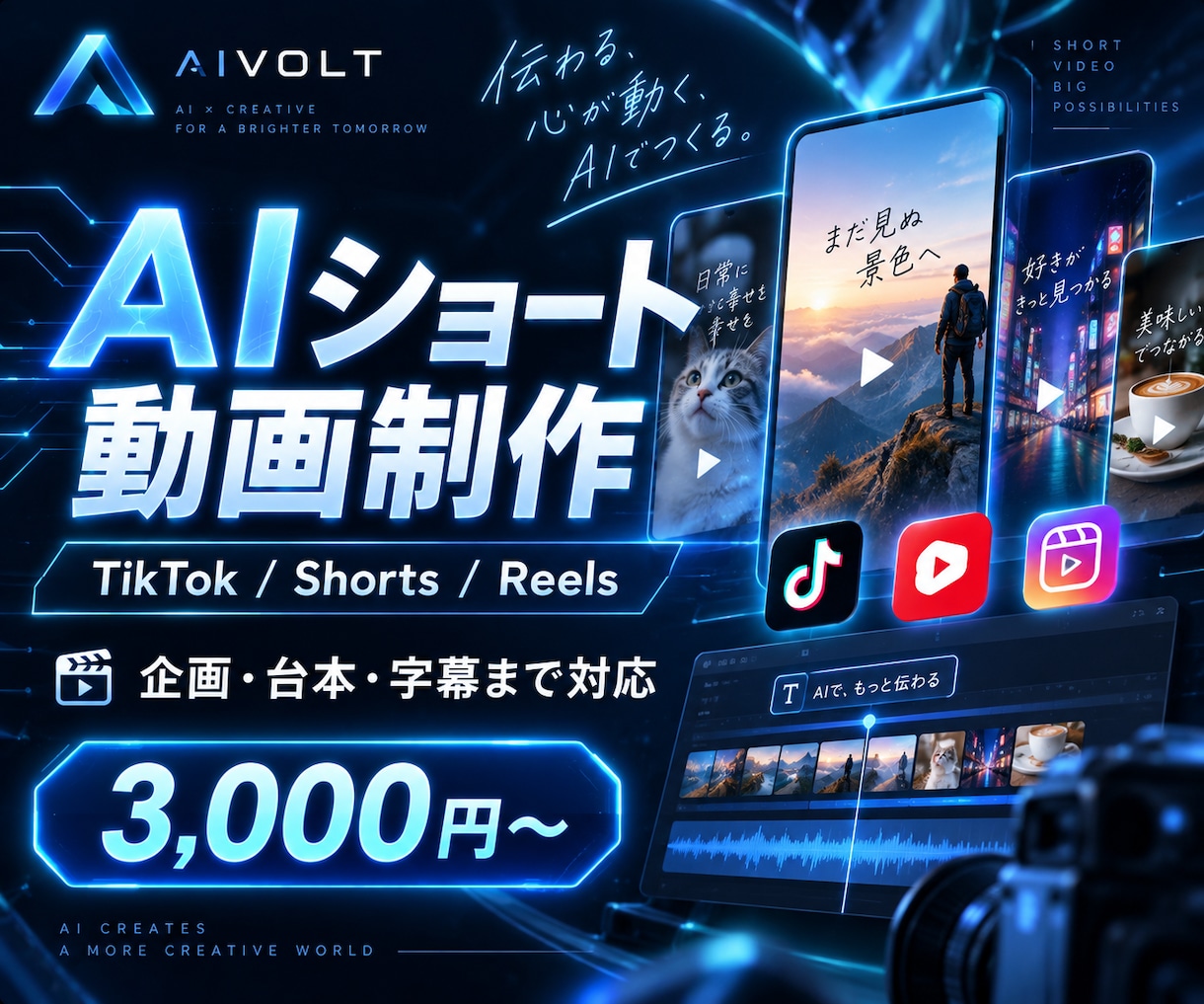AIでSNS用ショート動画を制作します 企画・台本・字幕・投稿文までまとめて対応 イメージ1