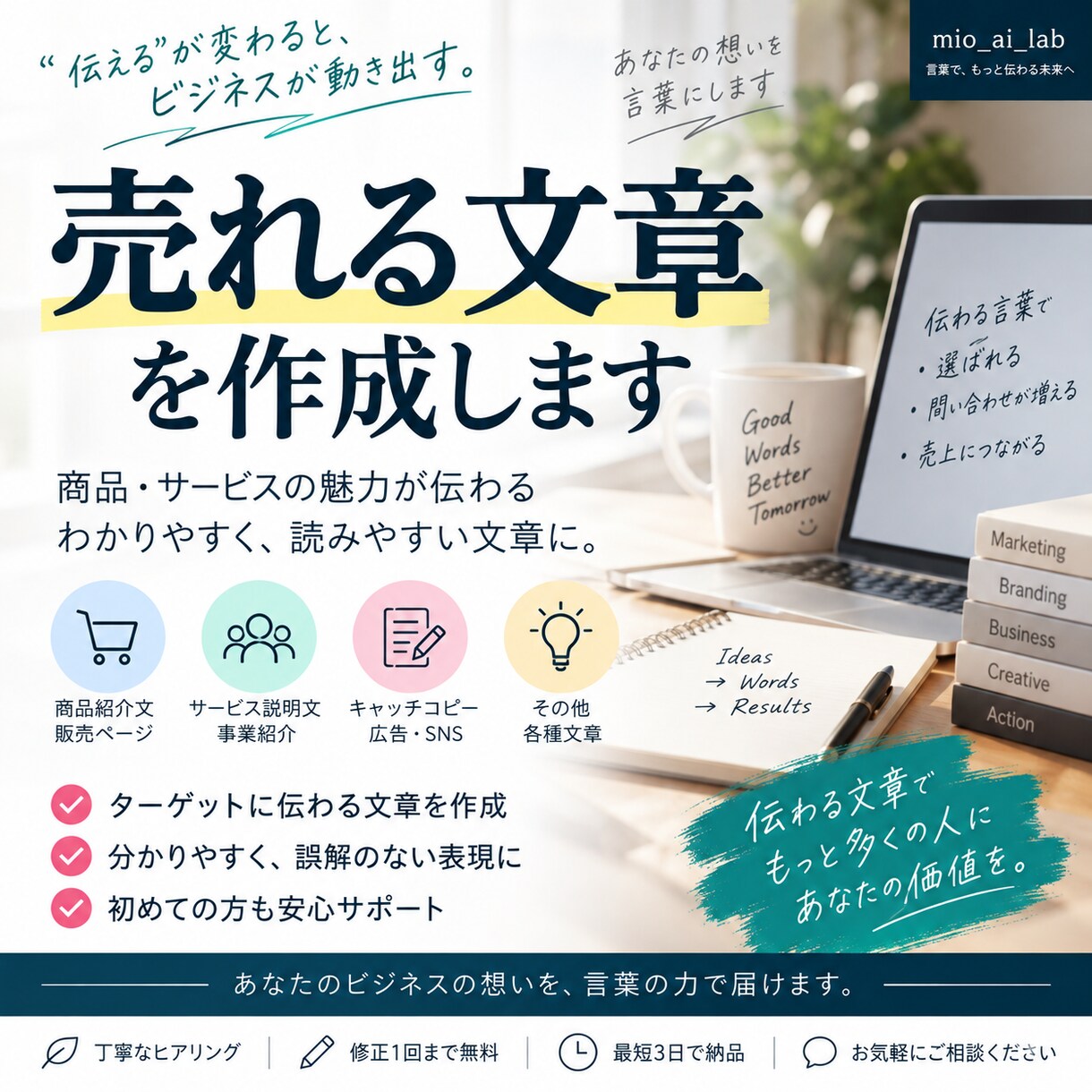 商品やサービスの魅力が伝わる文章を作成します 伝えたい魅力を整理して、読みやすい文章に仕上げます イメージ1