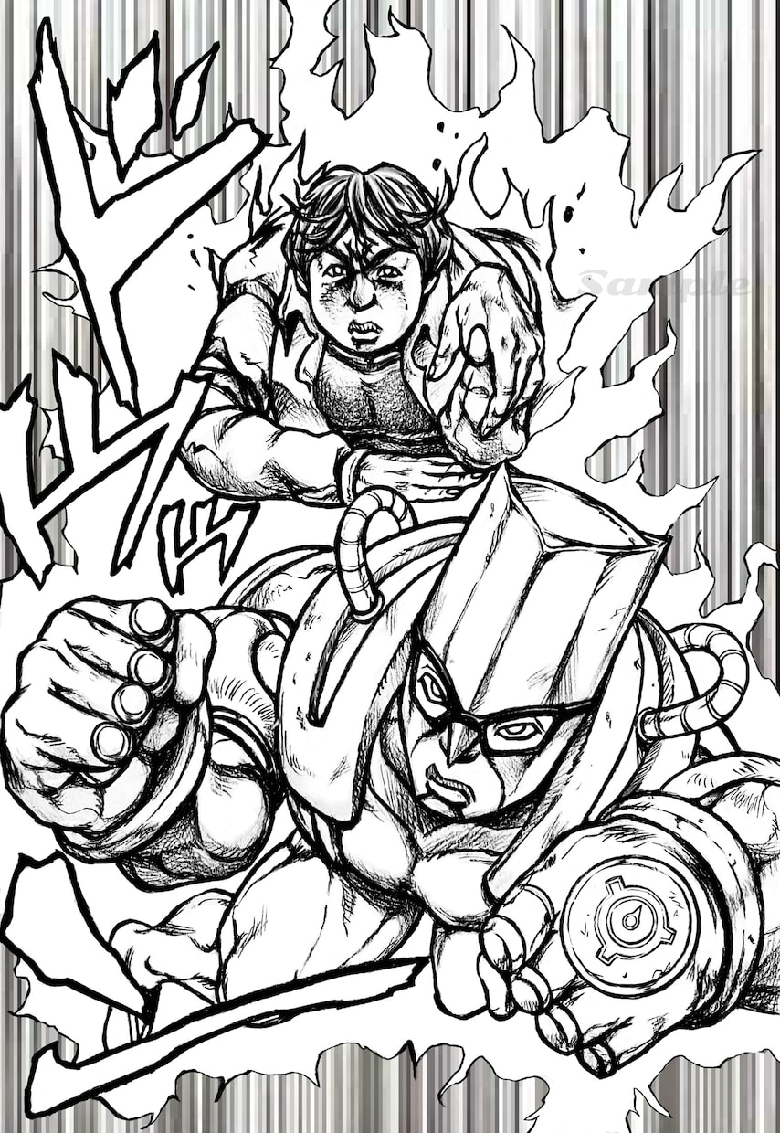 ジョジョ風の似顔絵アナログタッチでお描きします フォローかサービスお気に入り登録で1枚につき500円OFF！ イメージ9