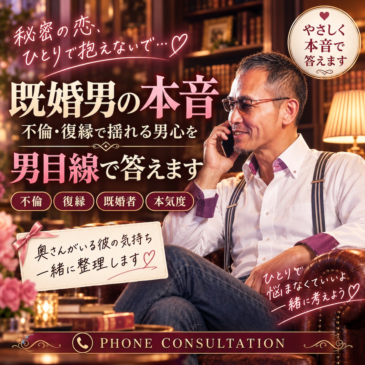 既婚男性の本音不倫・復縁で揺れる男心を徹底解説ます 秘密の恋に悩む女性のために寄り添います イメージ1
