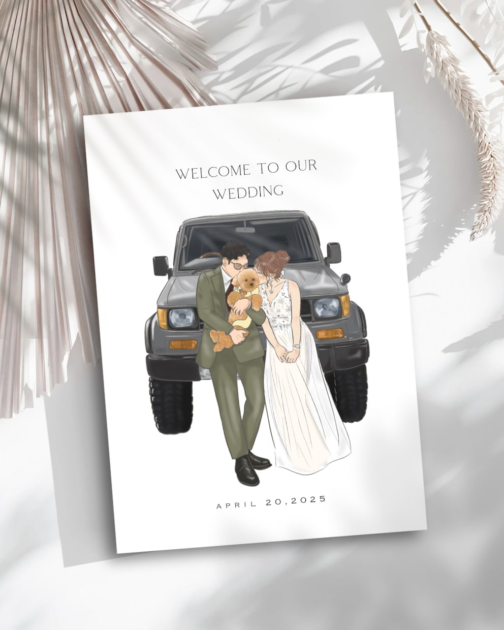 ウェルカムボード、愛車と描きます 結婚祝い、両親贈呈品にも♡大人可愛いウェディングイラスト♡ イメージ1