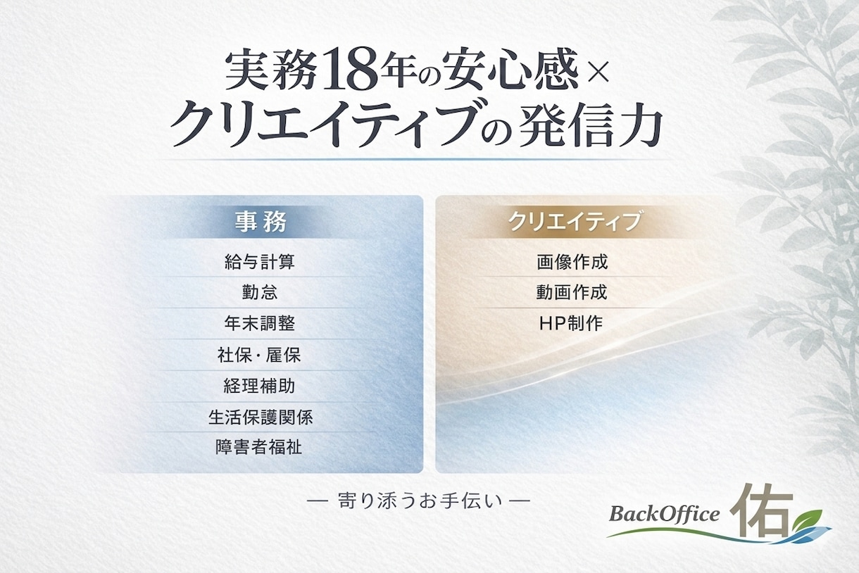 事務とAI制作で業務と発信を整えます 事務と発信を整え、安心の伴走支援を提供します イメージ1