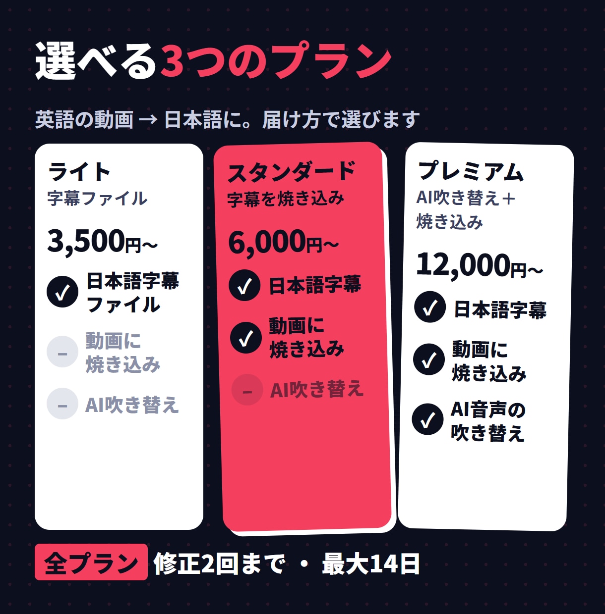 英語動画を日本語字幕に翻訳！AI吹き替えも承ります 3,500円〜／字幕ファイルから吹き替えまで選べます イメージ2