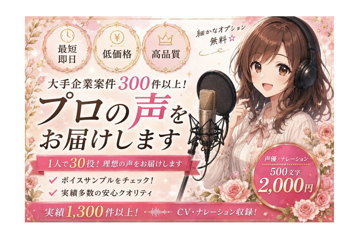 １人で３０役！低料金・高音質・即納でお届けします 細かなオプションはありません。安く早く高クオリティでお届け！ イメージ1