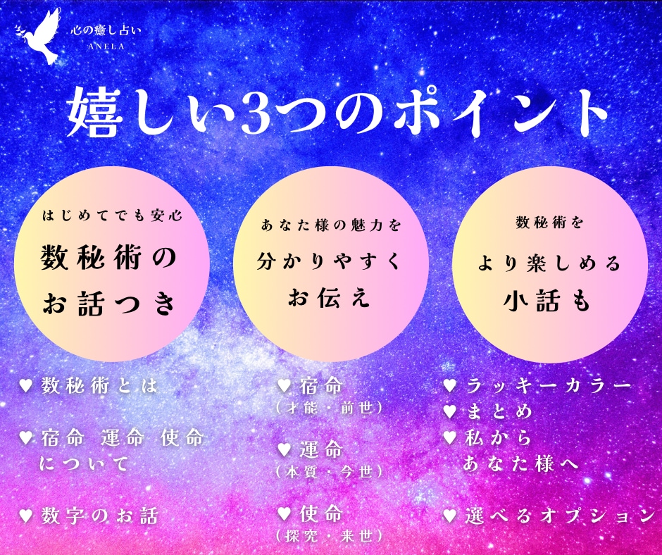あなたのトリセツ✨宿命・運命・使命✨数秘鑑定します 限定3名︙生きづらさ解消・自分を好きに✨️3つの数秘✨開運色 イメージ6