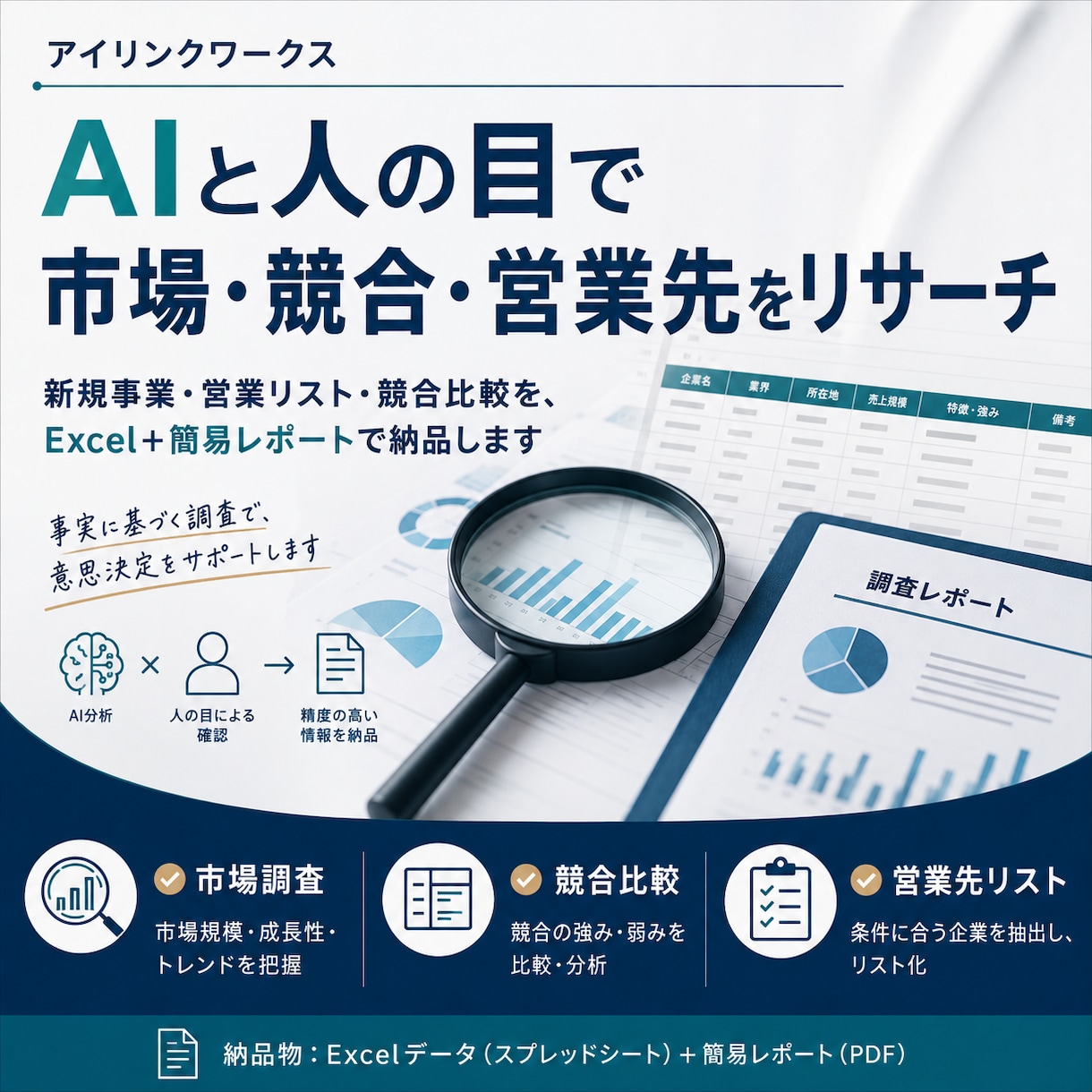 AIと人の目で市場・競合・営業先をリサーチします Excel＋簡易レポートで納品します イメージ1