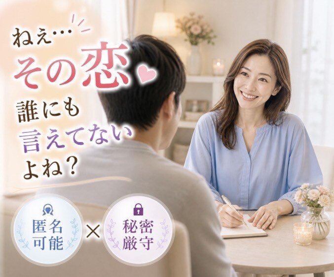 誰にも言えない複雑恋愛・性の悩み優しく受け止めます 秘密厳守✨誰にも言えない想いを吐き出せるふたりだけの部屋です イメージ2