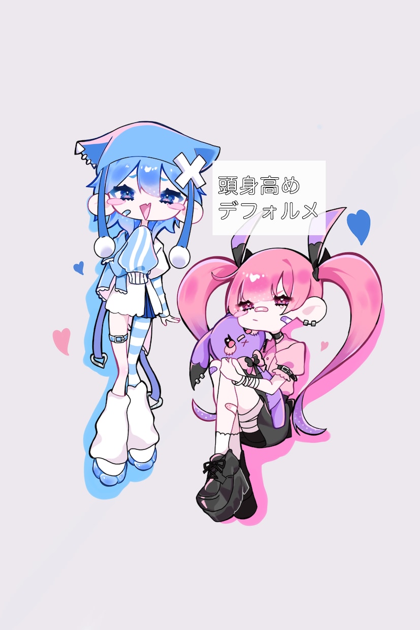 頭身高めデフォルメ描きます サブカルな絵柄で他とは違う雰囲気をお届けします。 イメージ1