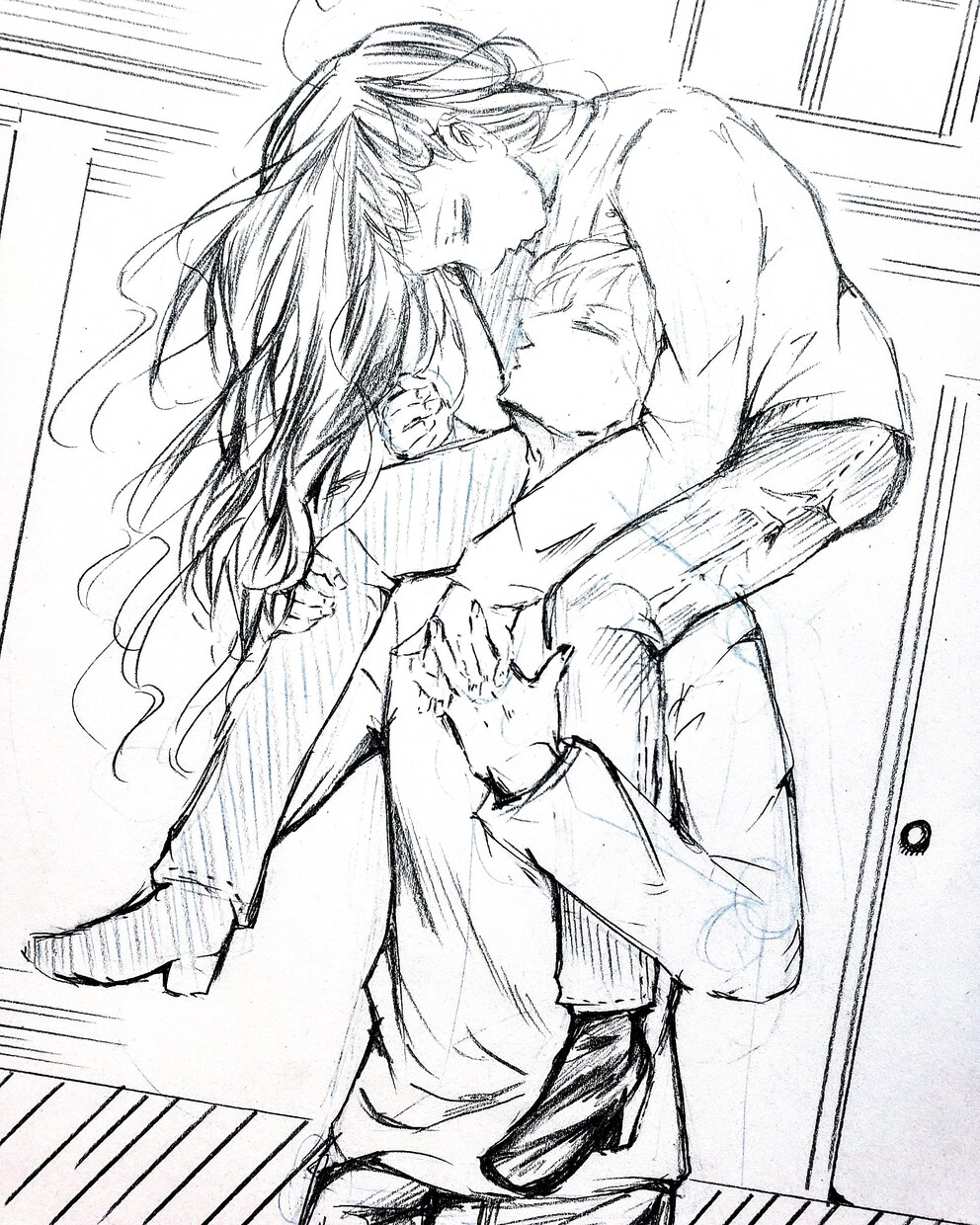 少女漫画　カップル　萌えなどイラスト描きます 制作します(モノクロ　白黒　シャーペン画　恋人イラスト) イメージ2