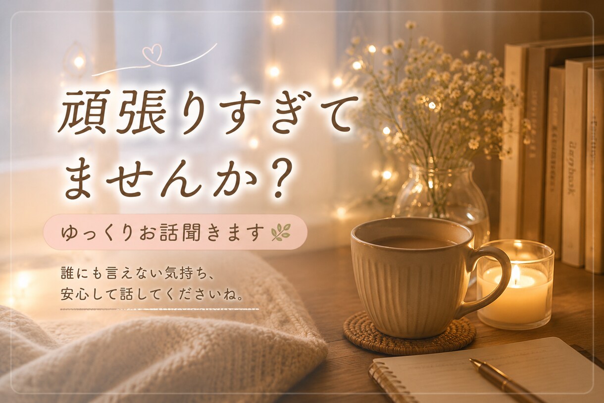 頑張りすぎて疲れた方のお話聞きます ひとりで抱え込む前にほっとできる時間を一緒に過ごしましょう。 イメージ1