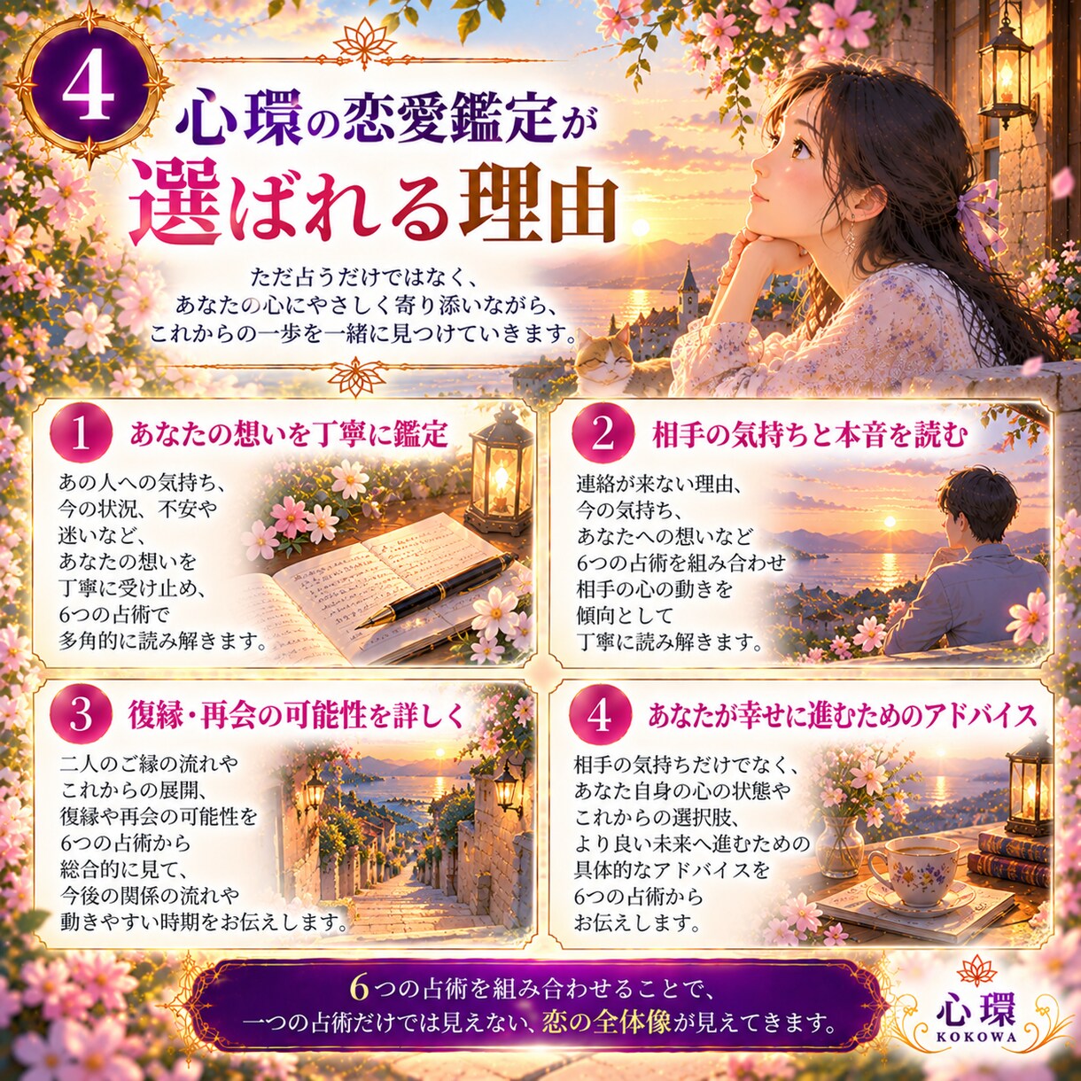 あの人の気持ちと二人の未来を6占術で鑑定します 片思い・復縁・音信不通の未来を丁寧に読み解きます イメージ4
