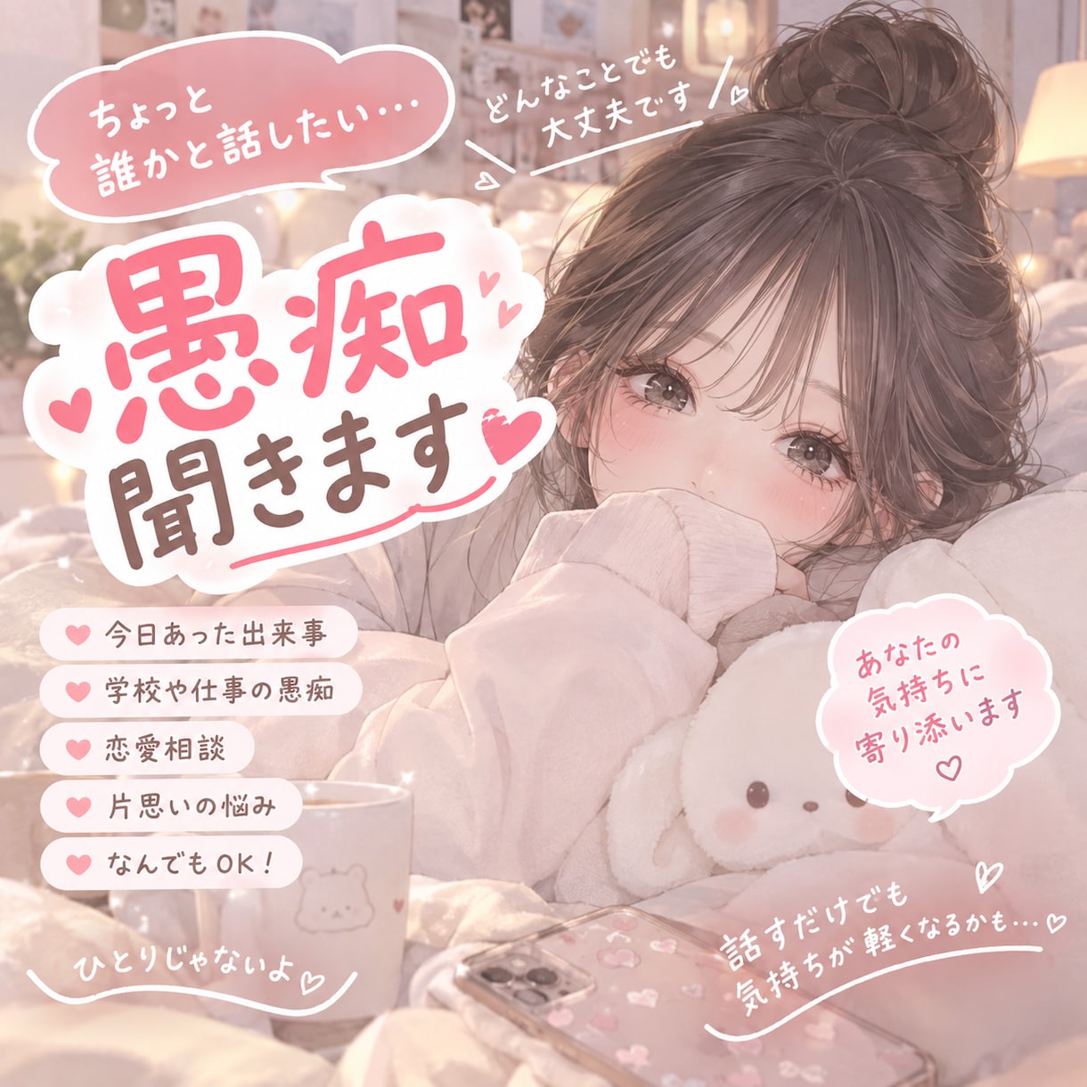誰かに話したい気持ち、なんでも聞きます 友達に話すみたいに、気軽にどうぞ イメージ1