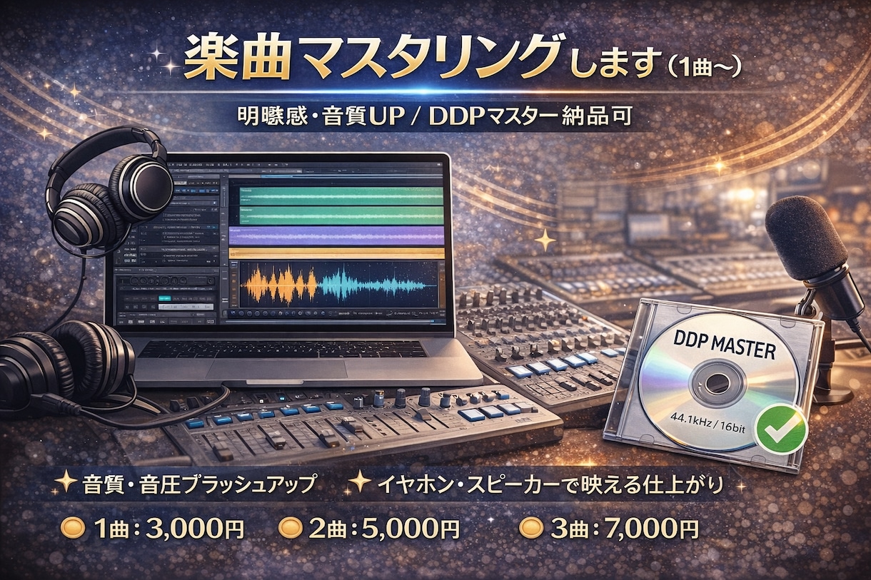 楽曲マスタリング（1曲〜）します 明瞭感・音質UP／DDPマスター納品可 イメージ1
