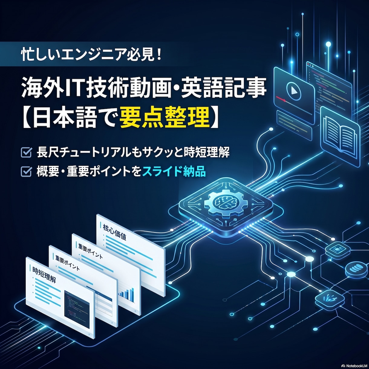 IT技術系の英語動画やドキュメントを要約します AI×人の手で高精度！実務や学習に即使える要点まとめを作成 イメージ1