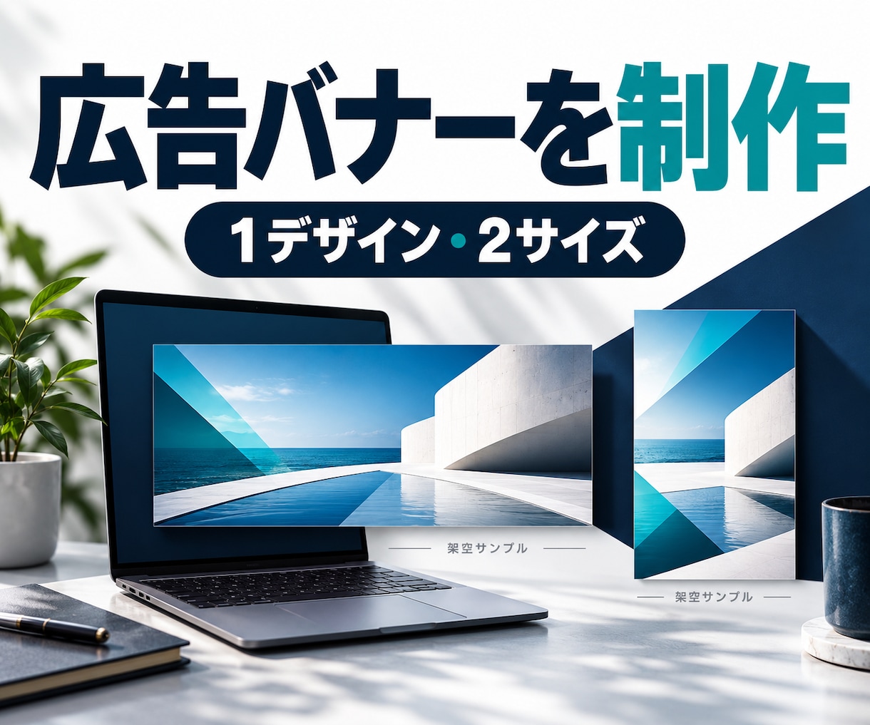 広告用バナーを見やすく作成します 伝えたい内容を整理して、1デザイン2サイズに イメージ1