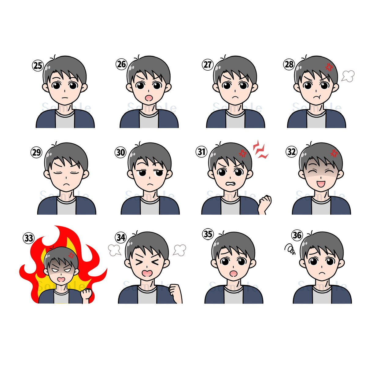 商用OK★喜怒哀楽表情5点 セット作成します SNSや吹き出しアイコンに♪バリエーション豊富で使い道多数！ イメージ5