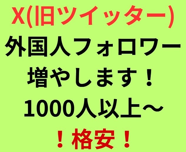 X(旧Twitter)外国人フォロワー増やします 安心！安全な格安サービス！1000人～フォロワー増加！