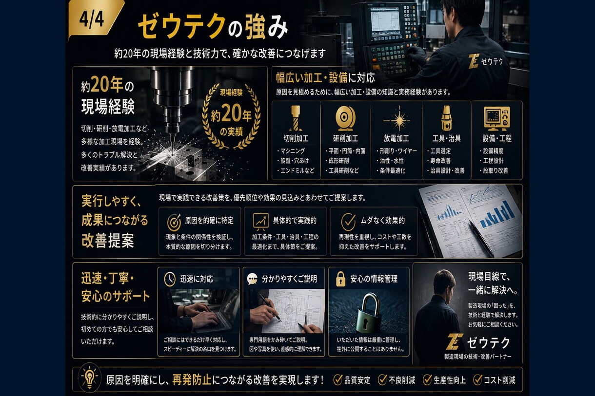 加工不良・工具寿命の原因を技術的に分析します 切削・研削・放電加工など、現場経験をもとに改善策をご提案 イメージ4