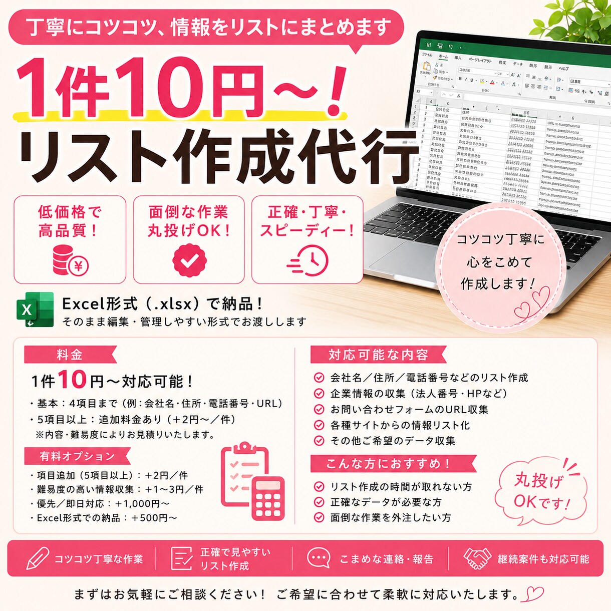 低価格×高品質リスト作成します コツコツ、丁寧に心を込めてリスト作成します イメージ1