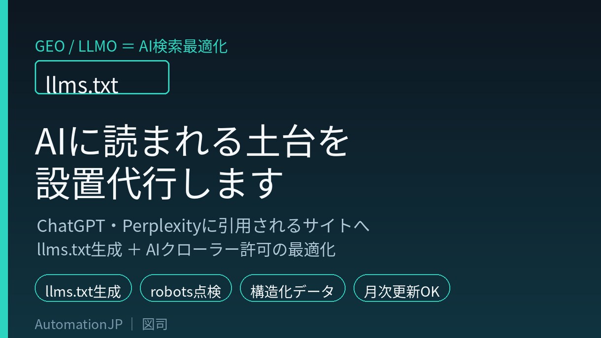 SEO対応llms.txtでAI検索最適化します ChatGPT・Perplexityに引用される土台作り イメージ1