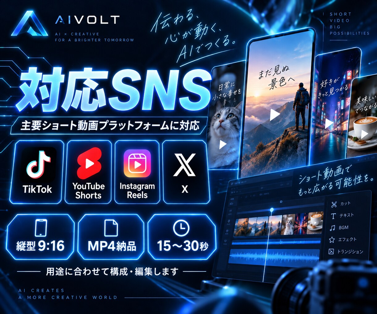 AIでSNS用ショート動画を制作します 企画・台本・字幕・投稿文までまとめて対応 イメージ3