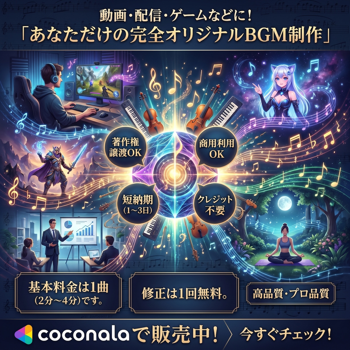 商用OK！あなた様の専用オリジナルBGM作ります 動画・配信・ゲームなどに幅広く対応します！ イメージ1