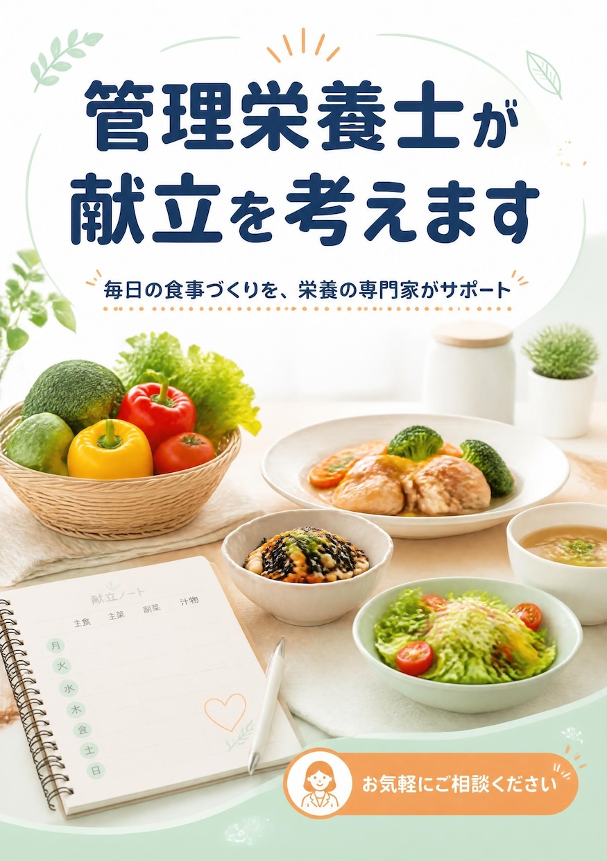管理栄養士が献立考えます 悩みに沿った、簡単に作れる献立作成を行います。療養食可！ イメージ1