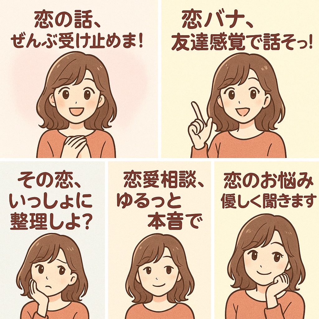 恋愛相談、ゆるっと本音で相談できます やさしく丁寧に受け止めます。スッキリするまで☺️ イメージ1
