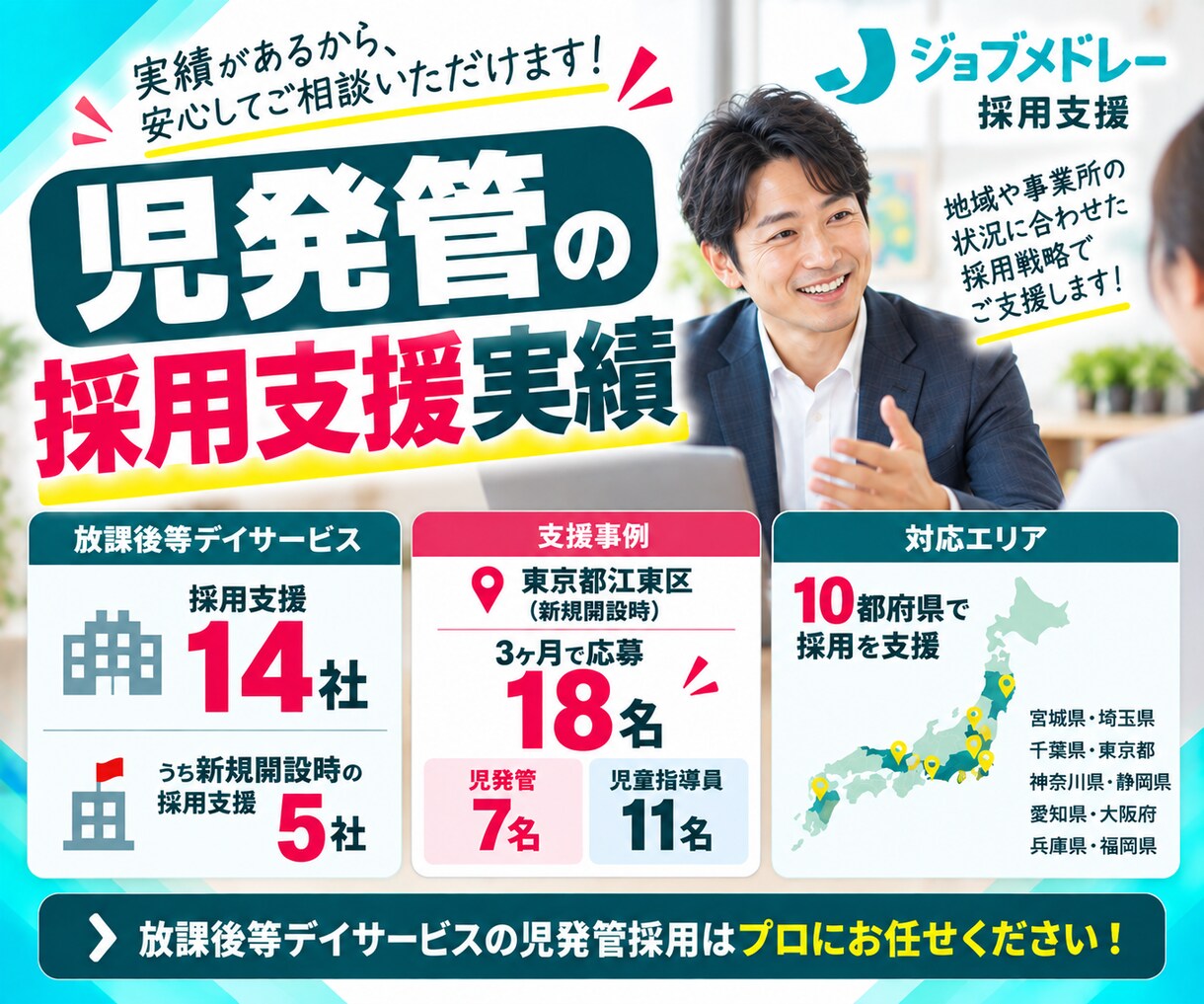 30日間【児発管】のジョブメドレー採用代行します ｜急な退職・欠員に！｜求人改善＋スカウト代行で後任採用を支援 イメージ3