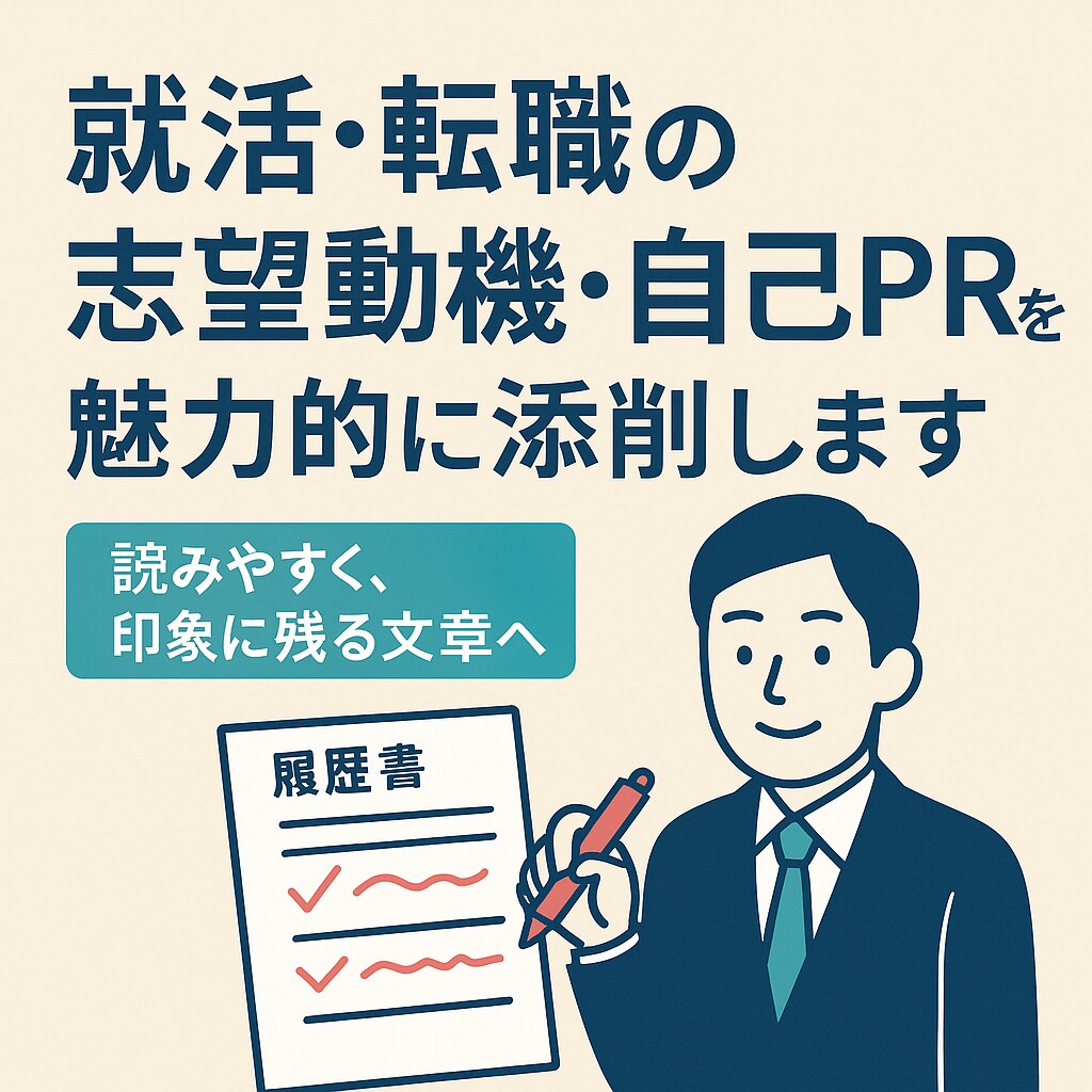 就活・転職の志望動機・自己PRを魅力的に添削ます 読みやすく、印象に残る文章へ！ イメージ1