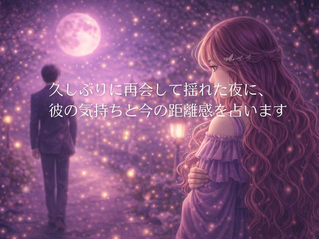 再会して揺れた夜、彼の気持ちと今の距離感を占います 突然の再会で乱れた心を、今の流れから静かに整えます。 イメージ1
