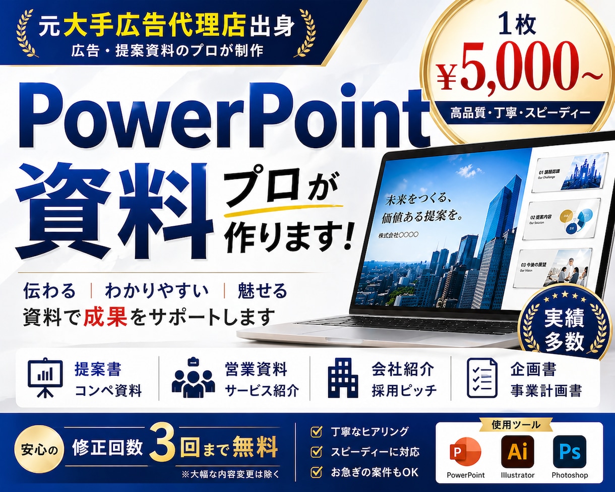 伝わるプレゼン資料・企画書をプロ品質で作成します 大手総合広告代理店出身者がプロ品質のプレゼン資料を作成 イメージ1